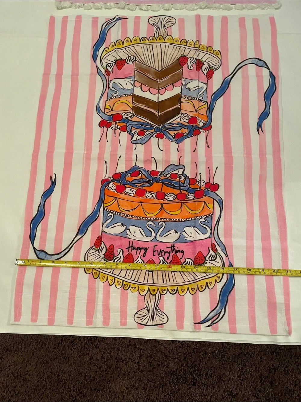 ANTHROPOLOGIE Cotton Kitchen Tea Towels(2)Happy Everything Cake/Love You Flower